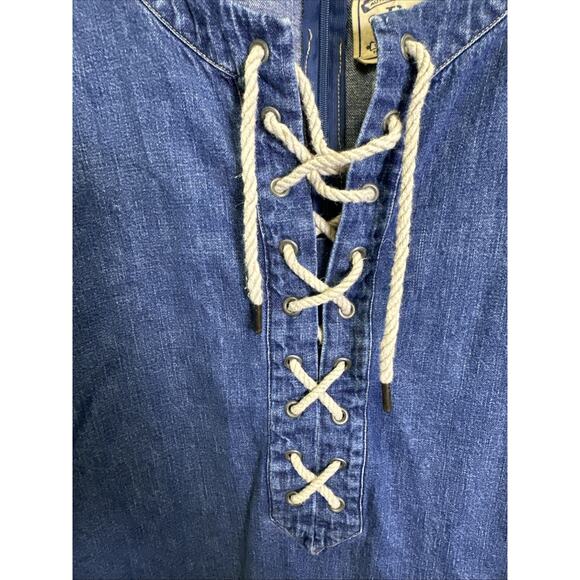 Polo Ralph Lauren Short Sleeve Denim Dress 2 Lace-Up Shift Dress Pockets‎ Y2K - Picture 4 of 9